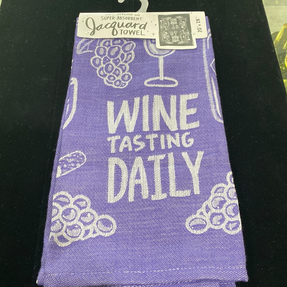 Jacquard towel, wine makes me happy/ wine tasting daily
